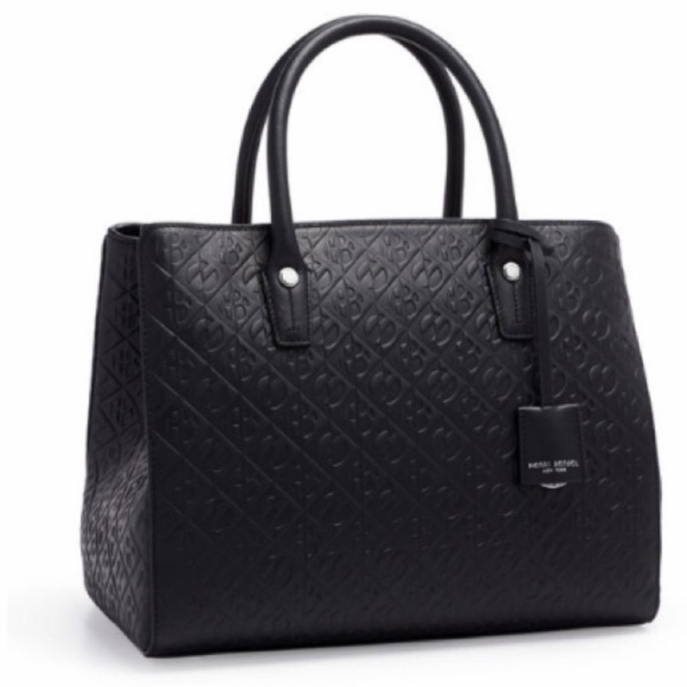 💕 EUC Henri Bendel Empire embossed leather satchel, black with gold hardware.
